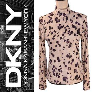 DKNY Long Sleeve Leopard Print Mock Neck Blouse – Size Women's Medium